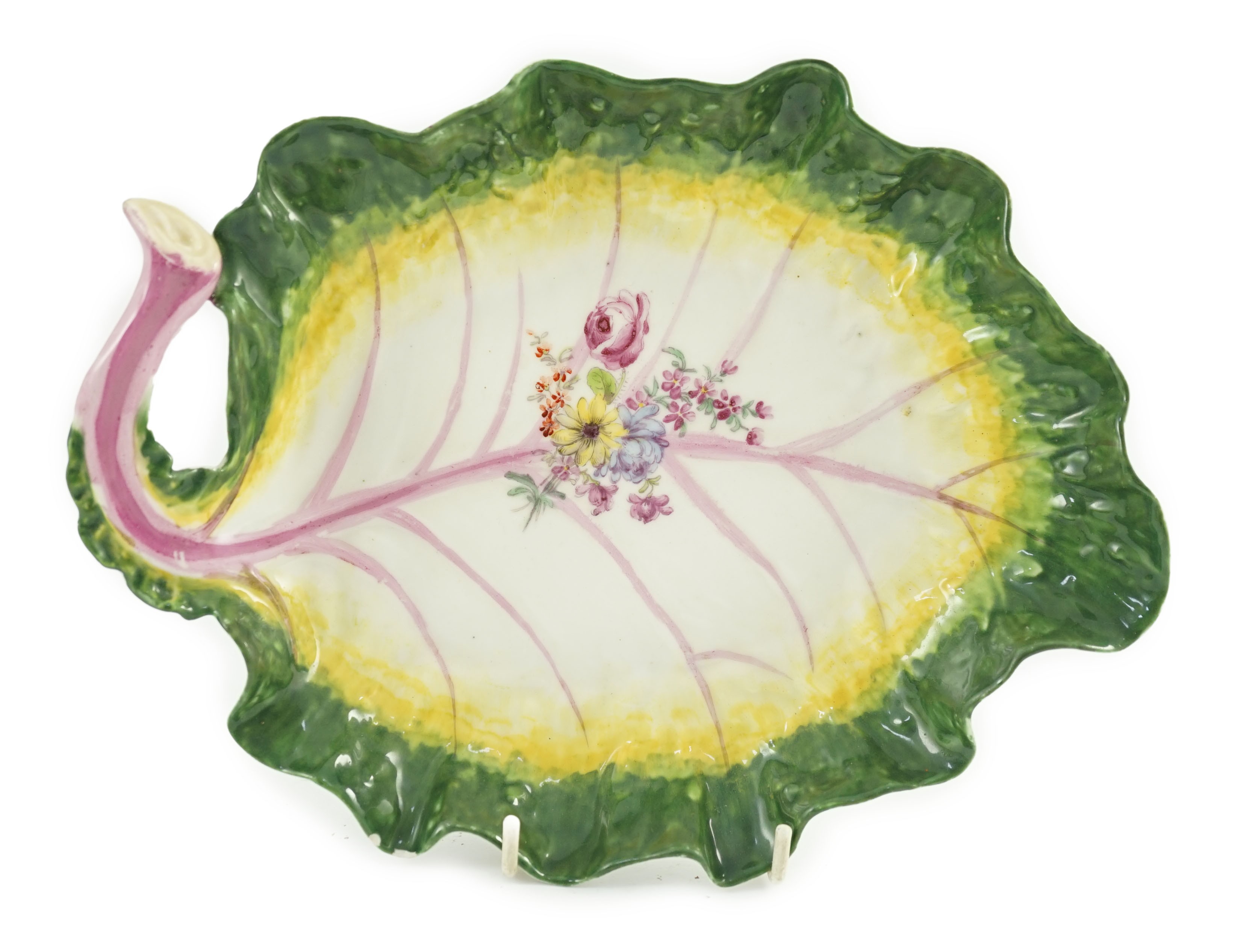 A Chelsea red anchor leaf dish, c.1756, 24cm long